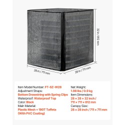 Ilmastointilaitteen ulkoyksikön suojus musta muoviverkko 190T tafti 711x711x812 mm