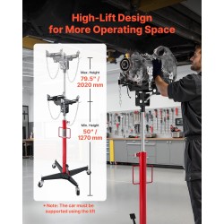 Hydraulinen vaihteistonostin teräsrunko 500 kg säädettävä 127–202 cm jalkapoljin