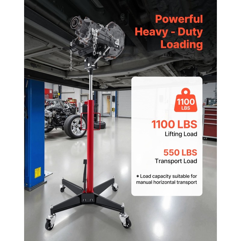 Hydraulinen vaihteistonostin teräsrunko 500 kg säädettävä 127–202 cm jalkapoljin