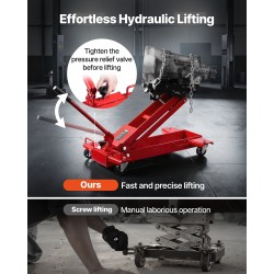 Matalaprofiilinen hydraulitunkki teräsrunko 1000 kg nostokyky 185–700 mm valurautaiset pyörät