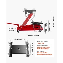 Matalaprofiilinen hydraulitunkki teräsrunko 1000 kg nostokyky 185–700 mm valurautaiset pyörät