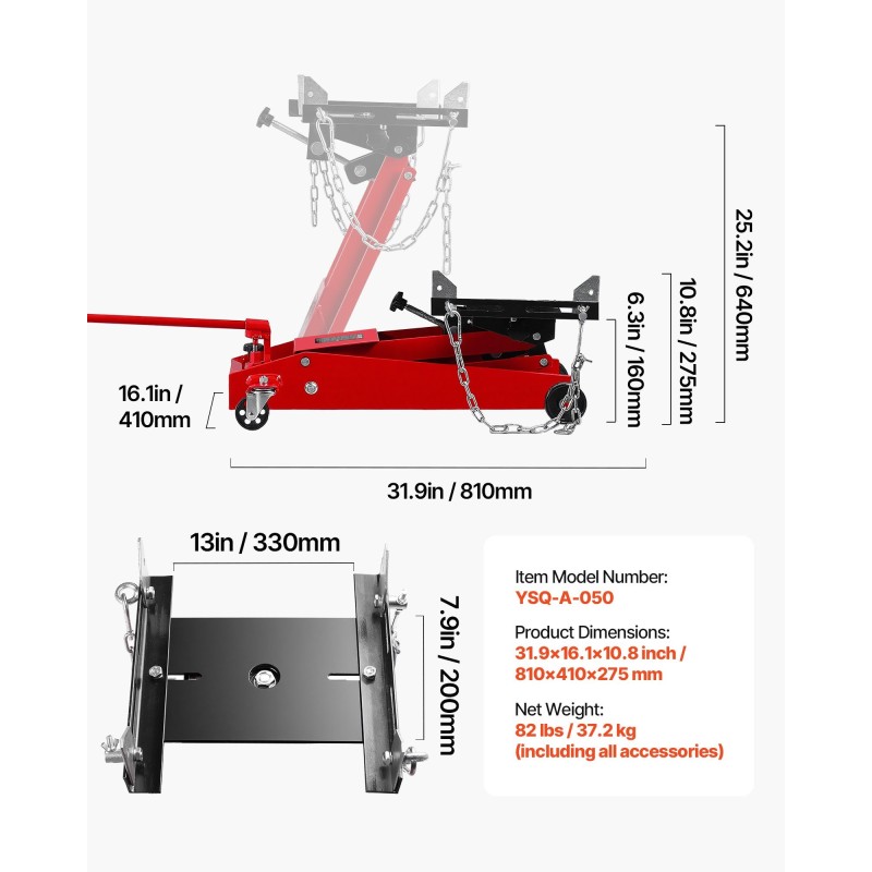 Matalaprofiilinen hydraulinen lattiatunkki teräsrunkoinen nostokapasiteetti 450 kg nostokorkeus 16–64 cm vaihteistojen nostoon