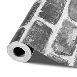 Itsekiinnittyvä vinyylitapettirulla 45 cm leveä 10 m harmaa tiilikuosi