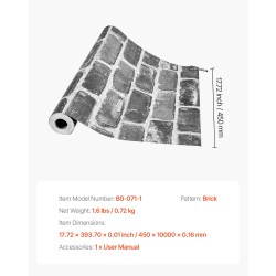 Itsekiinnittyvä vinyylitapettirulla 45 cm leveä 10 m harmaa tiilikuosi