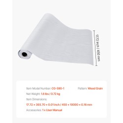 Itsekiinnittyvä muovinen tapettirulla 45 cm 10 m valkoinen puunsyykuvio