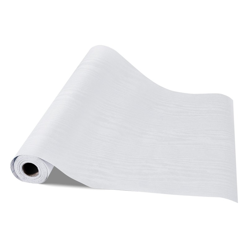 Itsekiinnittyvä muovinen tapettirulla 45 cm 10 m valkoinen puunsyykuvio