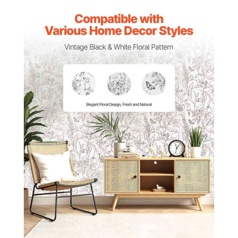 Tapettirulla PVC-muovinen itsekiinnittyvä 45 cm x 10 m vedenkestävä kasvi ja kukkakuvio