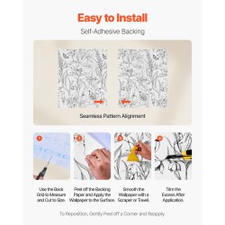 Tapettirulla PVC-muovinen itsekiinnittyvä 45 cm x 10 m vedenkestävä kasvi ja kukkakuvio