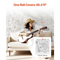 Tapettirulla PVC-muovinen itsekiinnittyvä 45 cm x 10 m vedenkestävä kasvi ja kukkakuvio