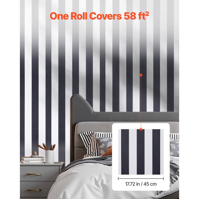 Itsekiinnittyvä vinyylitapettirulla 45 cm x 15 m mustavalkoinen geometrinen kuvio seinälle