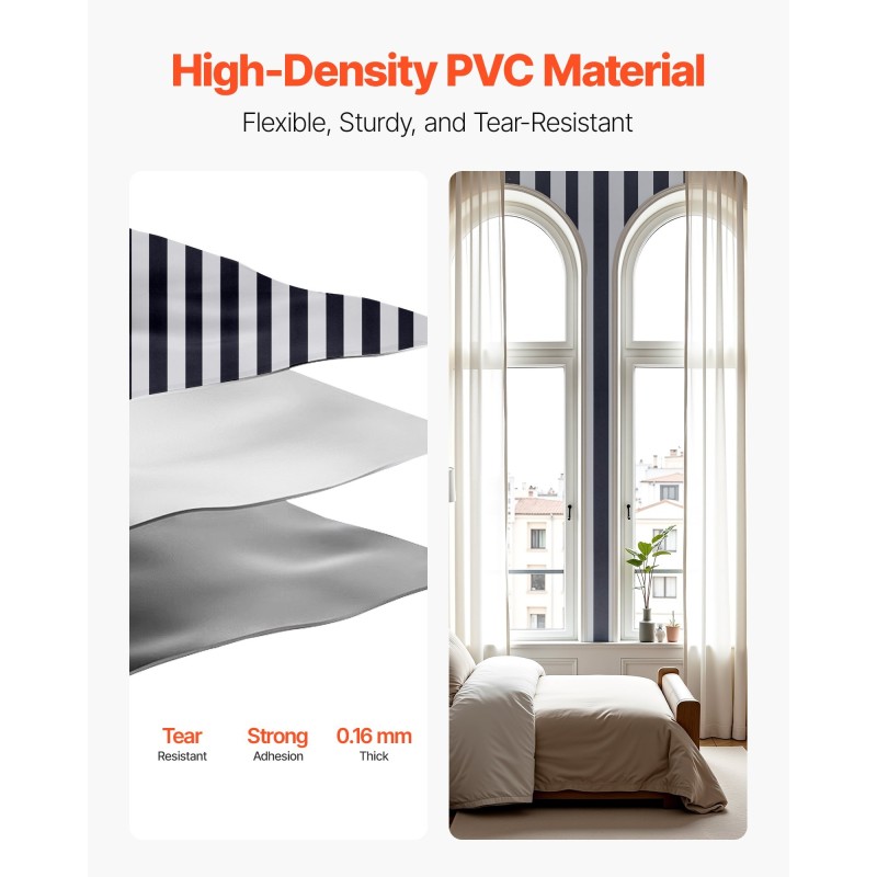 Itsekiinnittyvä vinyylitapettirulla 45 cm x 15 m mustavalkoinen geometrinen kuvio seinälle