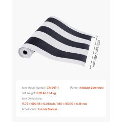 Itsekiinnittyvä vinyylitapettirulla 45 cm x 15 m mustavalkoinen geometrinen kuvio seinälle