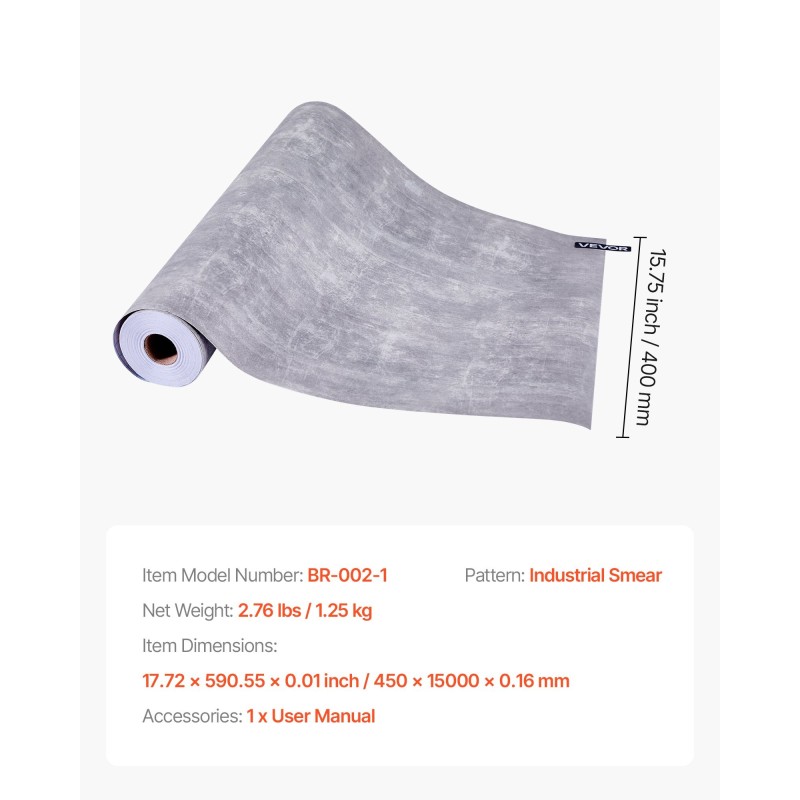 Itsekiinnittyvä PVC-vinyylitapettirulla 40 cm x 15 m tumma harmaa seinälle