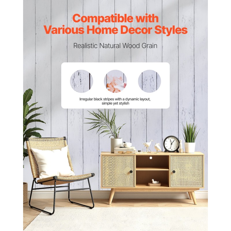 Itsekiinnittyvä vinyylitapettirulla 45 cm 12 m valkoinen puukuviollinen