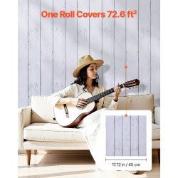 Itsekiinnittyvä vinyylitapettirulla 45 cm 12 m valkoinen puukuviollinen