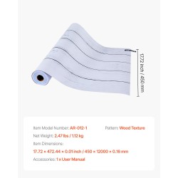 Itsekiinnittyvä vinyylitapettirulla 45 cm 12 m valkoinen puukuviollinen