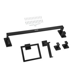 Kylpyhuonetarvikesetti 5 osainen mattamusta ruostumaton teräs 595 mm pyyhetanko