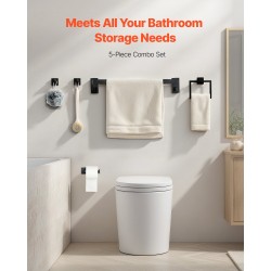 Kylpyhuonetarvikesetti 5-osainen mattamusta ruostumaton teräs 595 mm pyyhetanko