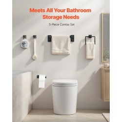 Kylpyhuonetarvikesarja 5-osainen mattamusta ruostumaton teräs 400 mm pyyhetanko seinäkiinnitteinen