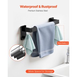 Kylpyhuonetarvikesarja 5-osainen mattamusta ruostumaton teräs 400 mm pyyhetanko seinäkiinnitteinen