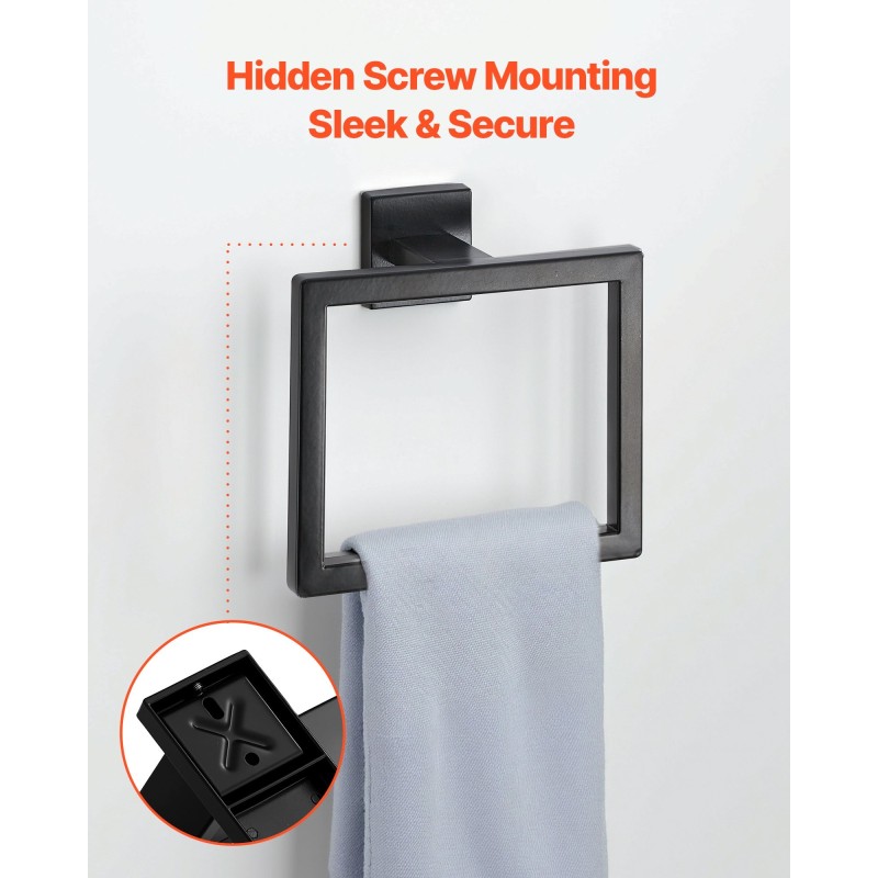 Kylpyhuonetarvikesarja 5-osainen mattamusta ruostumaton teräs 400 mm pyyhetanko seinäkiinnitteinen