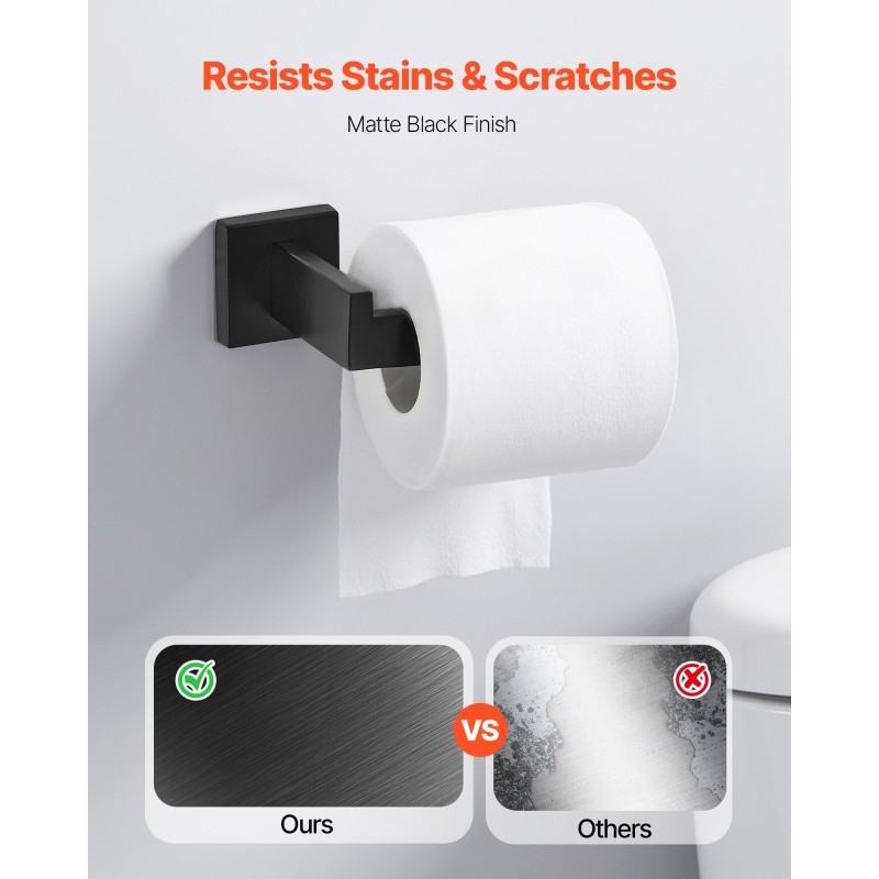 Kylpyhuonetarvikesarja 5-osainen mattamusta ruostumaton teräs 400 mm pyyhetanko seinäkiinnitteinen