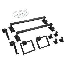 Kylpyhuonetarvikesetti 10 osainen SUS201 ruostumaton teräs mattamusta seinäkiinnitteinen
