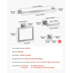Seinään asennettava viisi-osainen kylpyhuonesetti ruostumaton teräs pyyhetanko