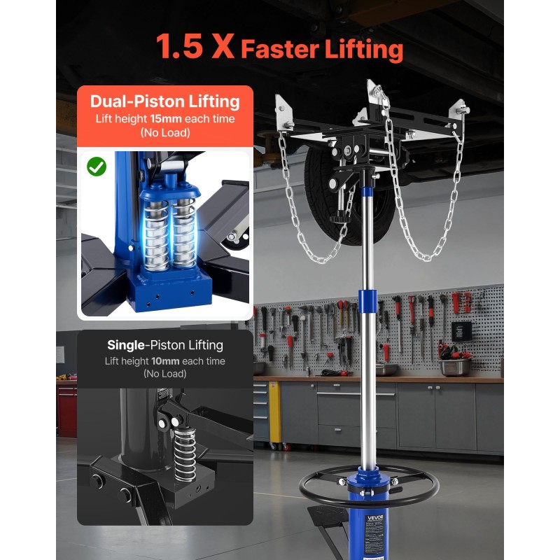 Hydraulinen vaihteistonostin teräsrunko 600 kg jalkapoljin teleskooppikorkeus 88–176 cm