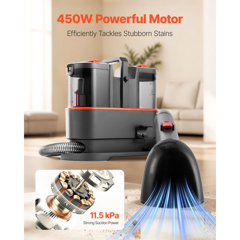 Kannettava matto- ja verhoilunpuhdistin 450 W 1,5 l säiliö