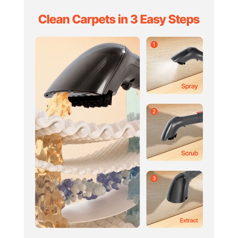 Kannettava matto- ja verhoilunpuhdistin 450 W 1,5 l säiliö