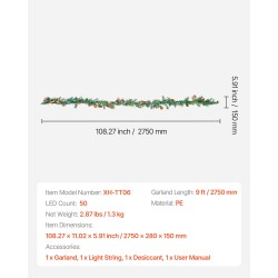 Keinotekoinen jouluköynnös PE-muovia 2750 mm 50 LED-valolla sisä- ja ulkokäyttöön