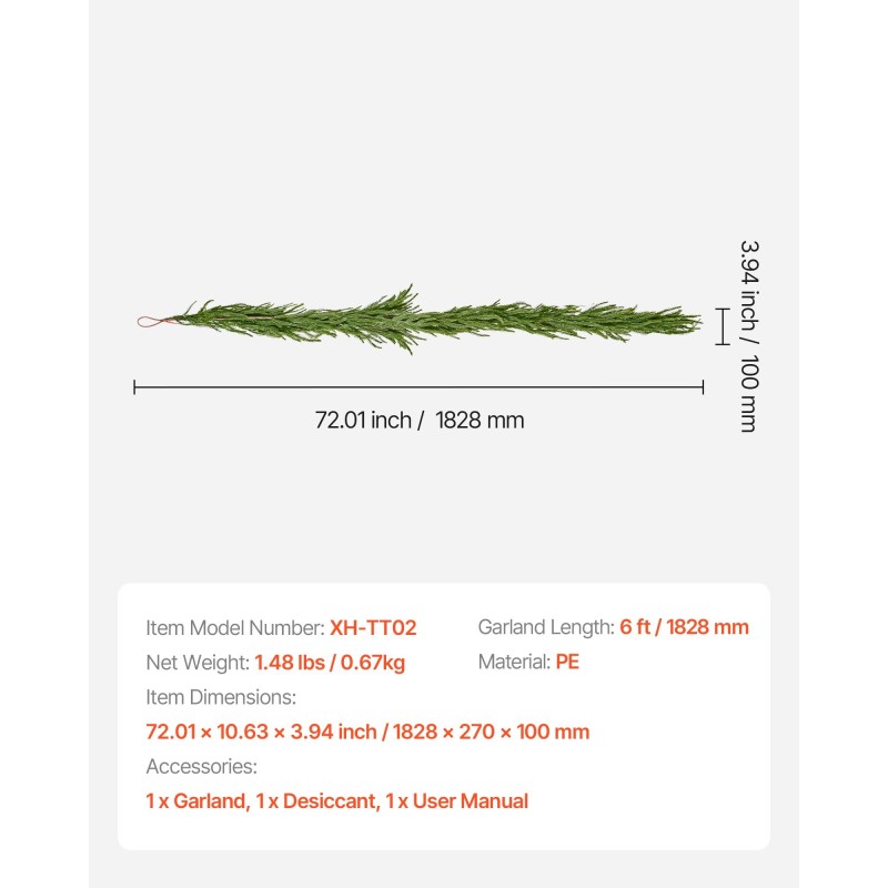Kuusiköynnös polyeteenimuovia 1828 millimetriä pitkä vedenpitävä metallilangalla vahvistettu sisä ja ulkokäyttöön