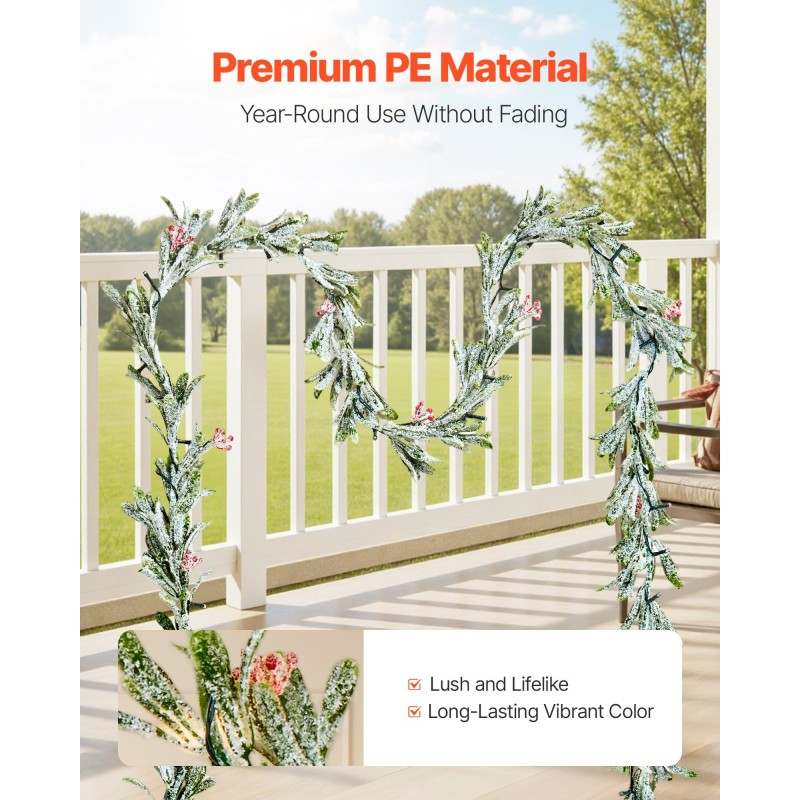 Tekohavuköynnös PE-muovista 275 cm lämpimillä LED-valoilla sisä ja ulkokäyttöön