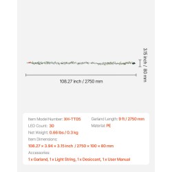 Tekohavuköynnös PE-muovista 275 cm lämpimillä LED-valoilla sisä ja ulkokäyttöön