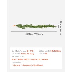 Jouluköynnös PE-muovinen 1524 millimetriä pitkä Norfolk-mäntyä jäljittelevä metallilangalla vahvistettu