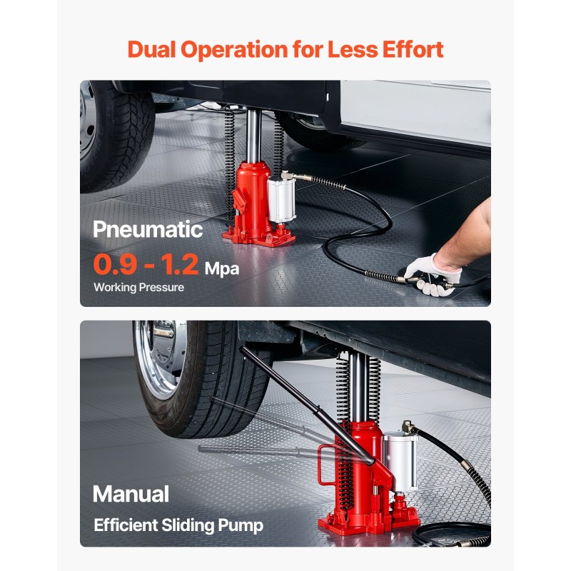 Hydraulinen ilmakäyttöinen pullotunkki 20 t 260–495 mm valurautainen ja hiiliteräksinen