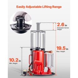 Hydraulinen ilmakäyttöinen pullotunkki 20 t 260–495 mm valurautainen ja hiiliteräksinen