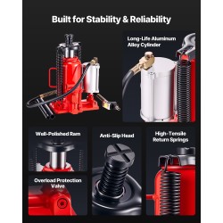 Hydraulinen ilmakäyttöinen pullotunkki 20 t 260–495 mm valurautainen ja hiiliteräksinen