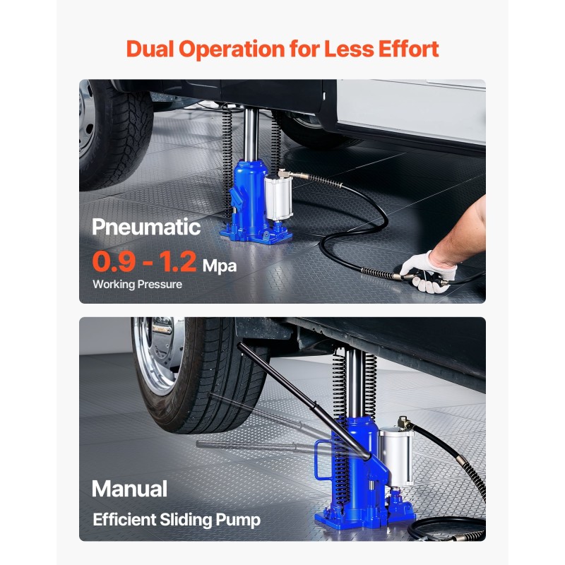 Ilmahydraulinen pullonostin 20 t 260–495 mm ilma ja käsipumppu
