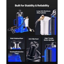 Ilmahydraulinen pullonostin 20 t 260–495 mm ilma ja käsipumppu