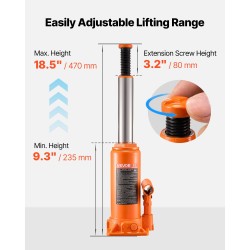 Hydraulinen pullotunkki 10 t valurauta hiiliteräs nostokorkeus 235–470 mm
