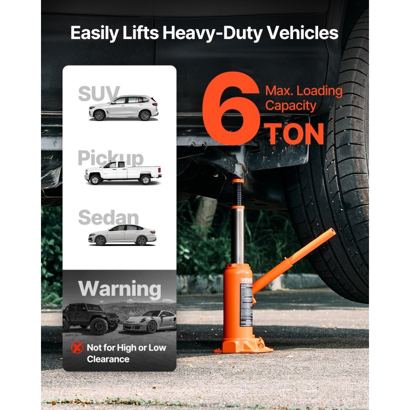 Hydraulinen pullotunkki 6 t 195–375 mm nostokorkeus valurauta hiiliteräs kompaktikoko