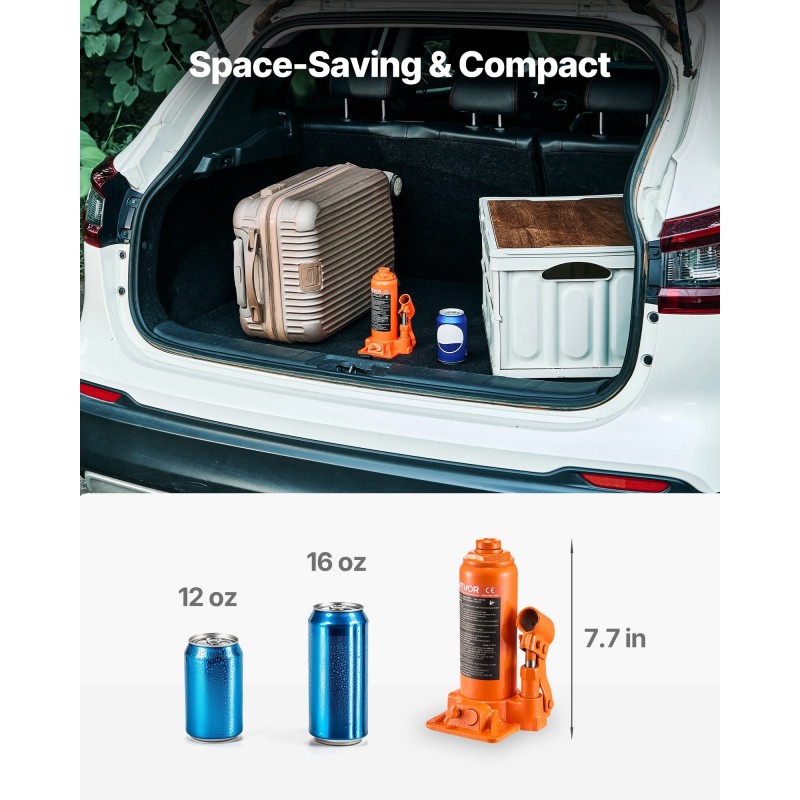 Hydraulinen pullotunkki 6 t 195–375 mm nostokorkeus valurauta hiiliteräs kompaktikoko