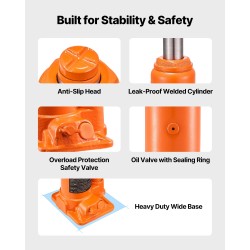 Hydraulinen pullotunkki 6 t 195–375 mm nostokorkeus valurauta hiiliteräs kompaktikoko