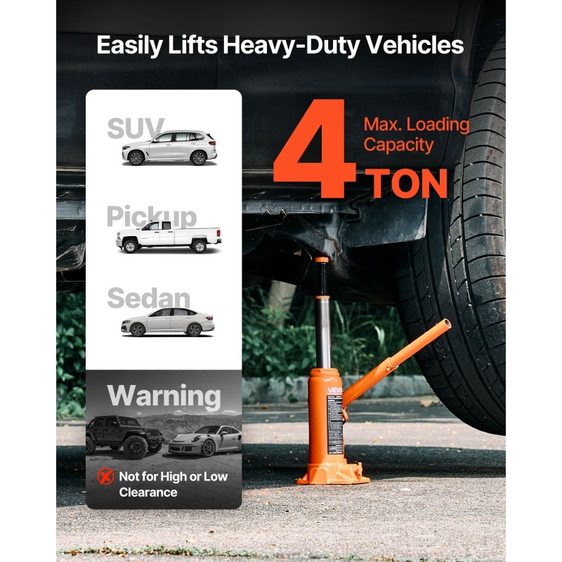 Hydraulinen pullotunkki 4 tonnia valurauta hiiliteräs 185–350 mm säädettävä ruuvi