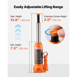 Hydraulinen pullotunkki 4 tonnia valurauta hiiliteräs 185–350 mm säädettävä ruuvi