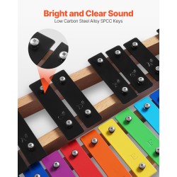 27-koskettimen kellopeli-xylofoni SPCC-matalahiiliteräskoskettimilla G2–A5 luonnonpuinen pohja 4 kapulaa kantolaukku