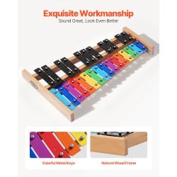 27-koskettimen kellopeli-xylofoni SPCC-matalahiiliteräskoskettimilla G2–A5 luonnonpuinen pohja 4 kapulaa kantolaukku