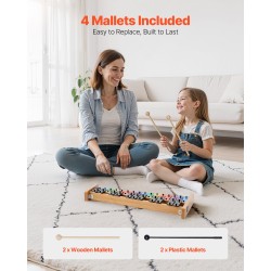 27-koskettimen kellopeli-xylofoni SPCC-matalahiiliteräskoskettimilla G2–A5 luonnonpuinen pohja 4 kapulaa kantolaukku